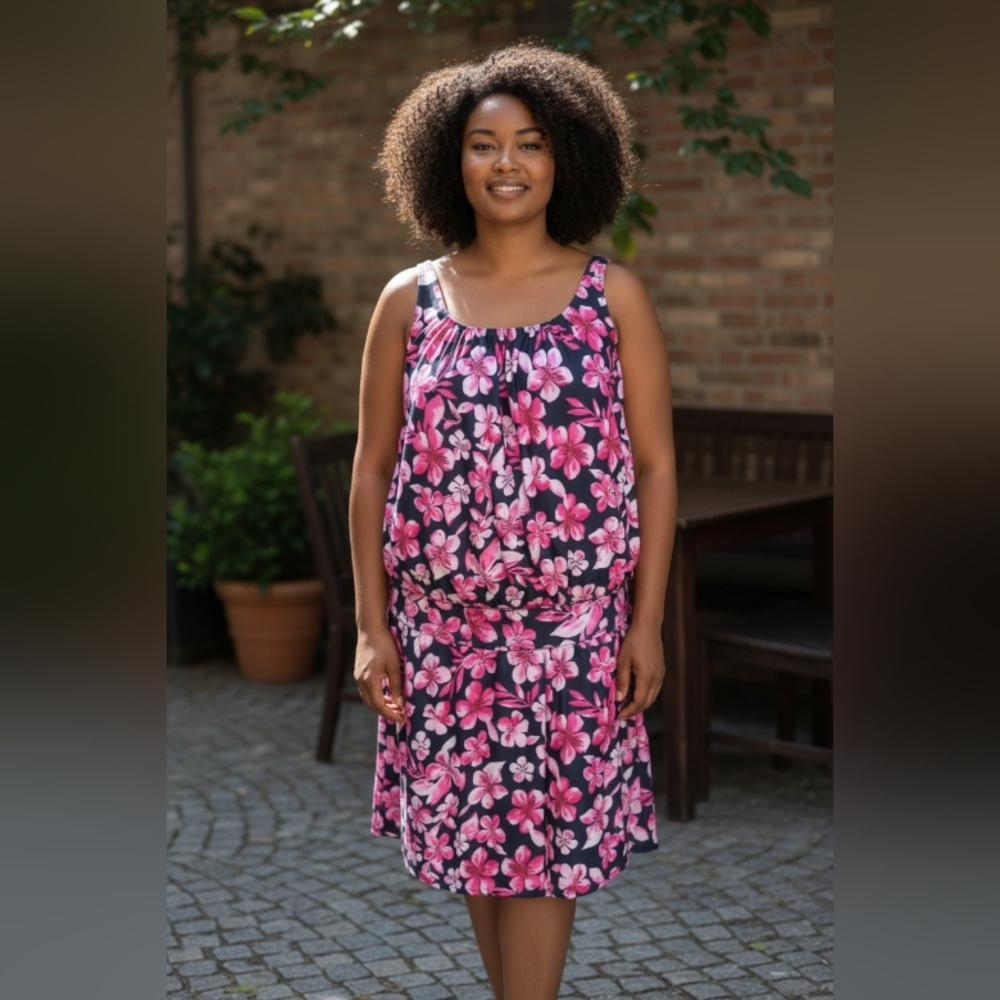 BLOOMCHIC Floral Pink and Black BATHING SUIT Dress SIZE 22-24